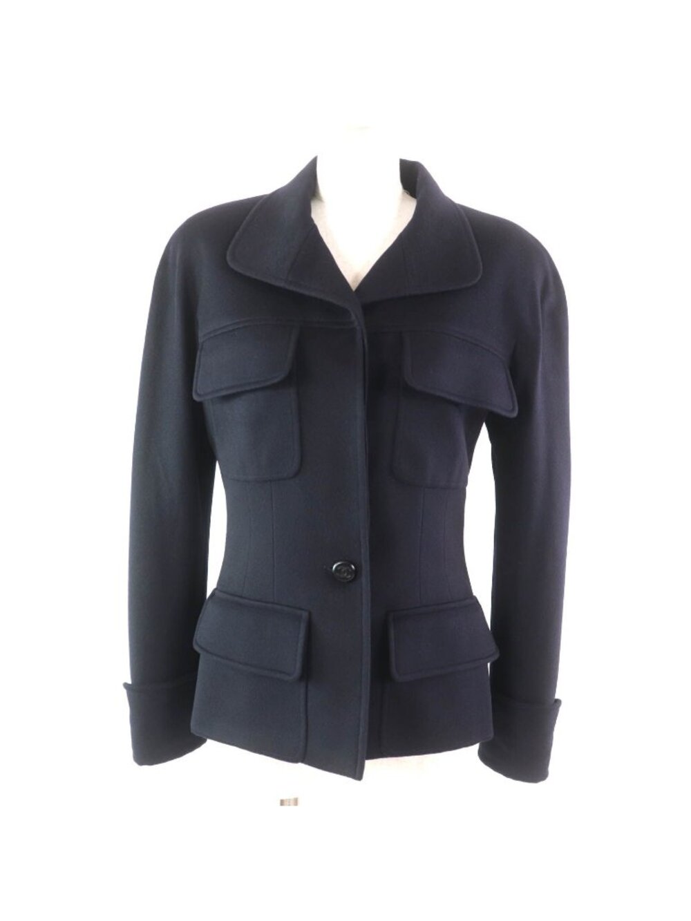 Chanel 98A Cashmere 100% CC Logo Buttoned Jacket Dark Navy 38